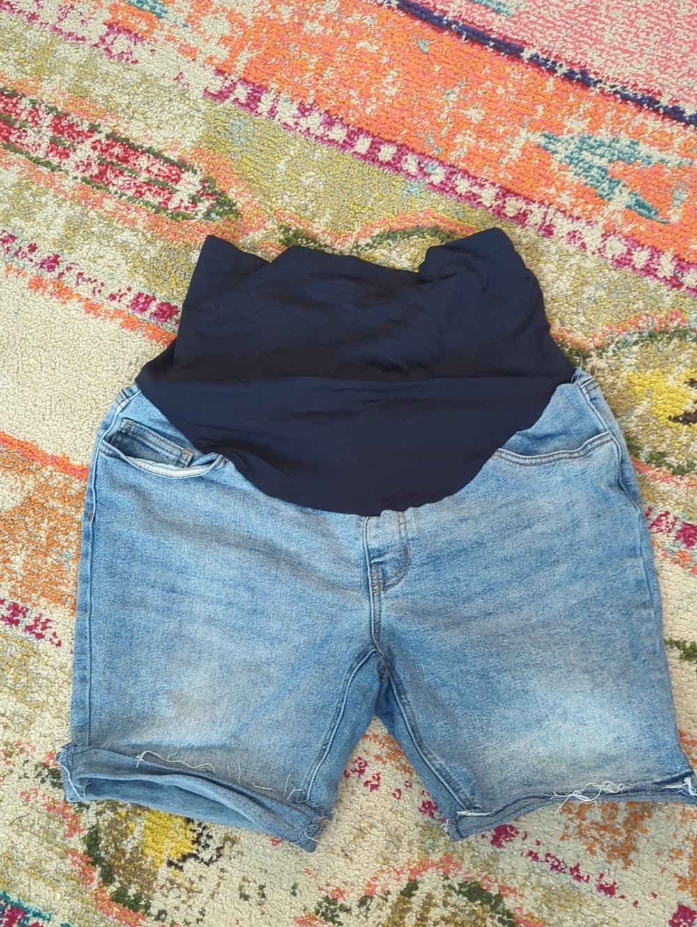 Time and Tru Women's Maternity Jean Shorts in Light Blue
